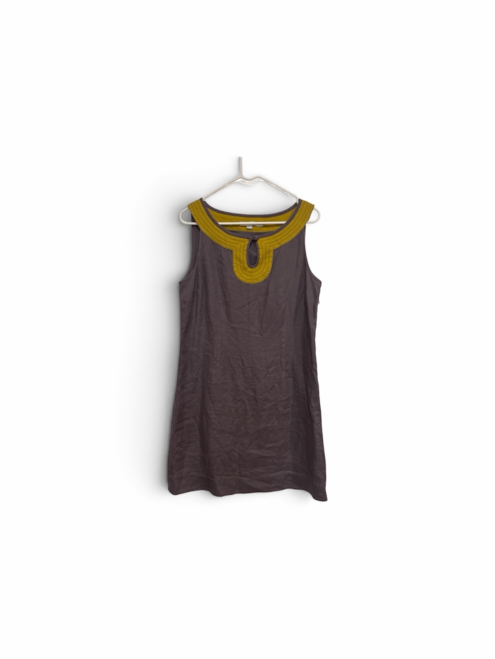 Boden Brown Sleeveless Dress with Mustard Trim linen